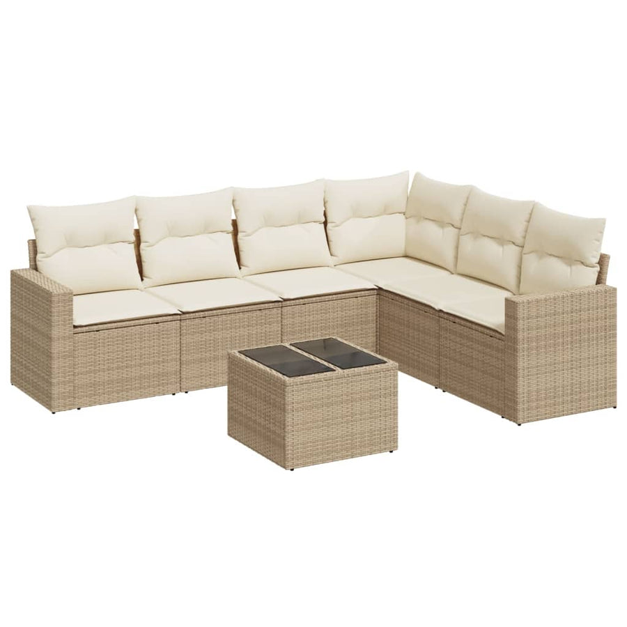 7-Delige Loungeset Met Kussens Poly Rattan Beige Wijnrood