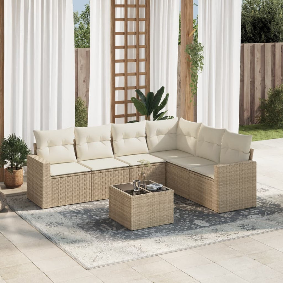 7-Delige Loungeset Met Kussens Poly Rattan Beige Wijnrood