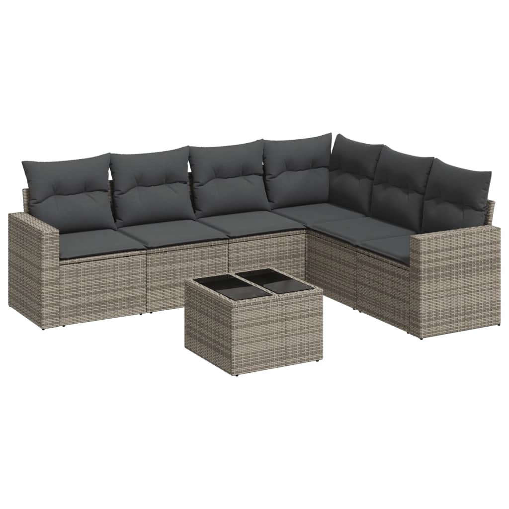 7-Delige Loungeset Met Kussens Poly Rattan Grijs