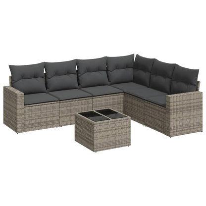 7-Delige Loungeset Met Kussens Poly Rattan Grijs