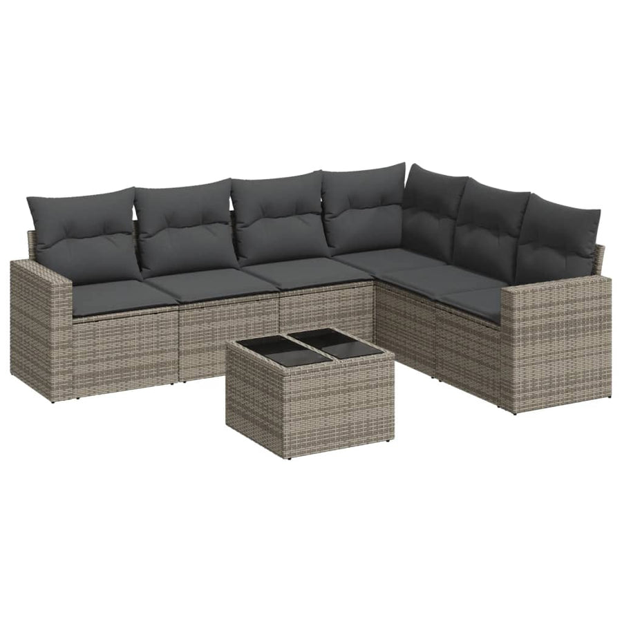 7-Delige Loungeset Met Kussens Poly Rattan Grijs