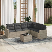 7-piece Lounge Set with cushions poly rattan light grey
