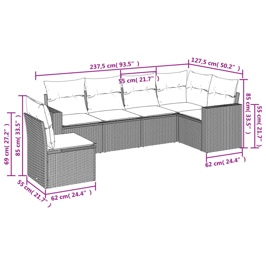 6-Delige Loungeset Met Kussens Poly Rattan Zwart