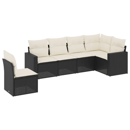 6-delige Loungeset met kussens poly rattan zwart 1 Zwart en crème