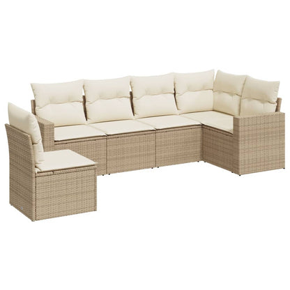 6-Delige Loungeset Met Kussens Poly Rattan Beige