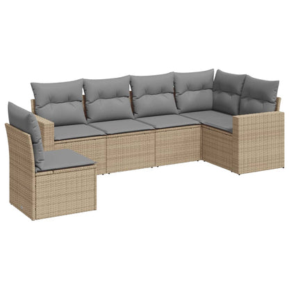 6-Delige Loungeset Met Kussens Poly Rattan Beige
