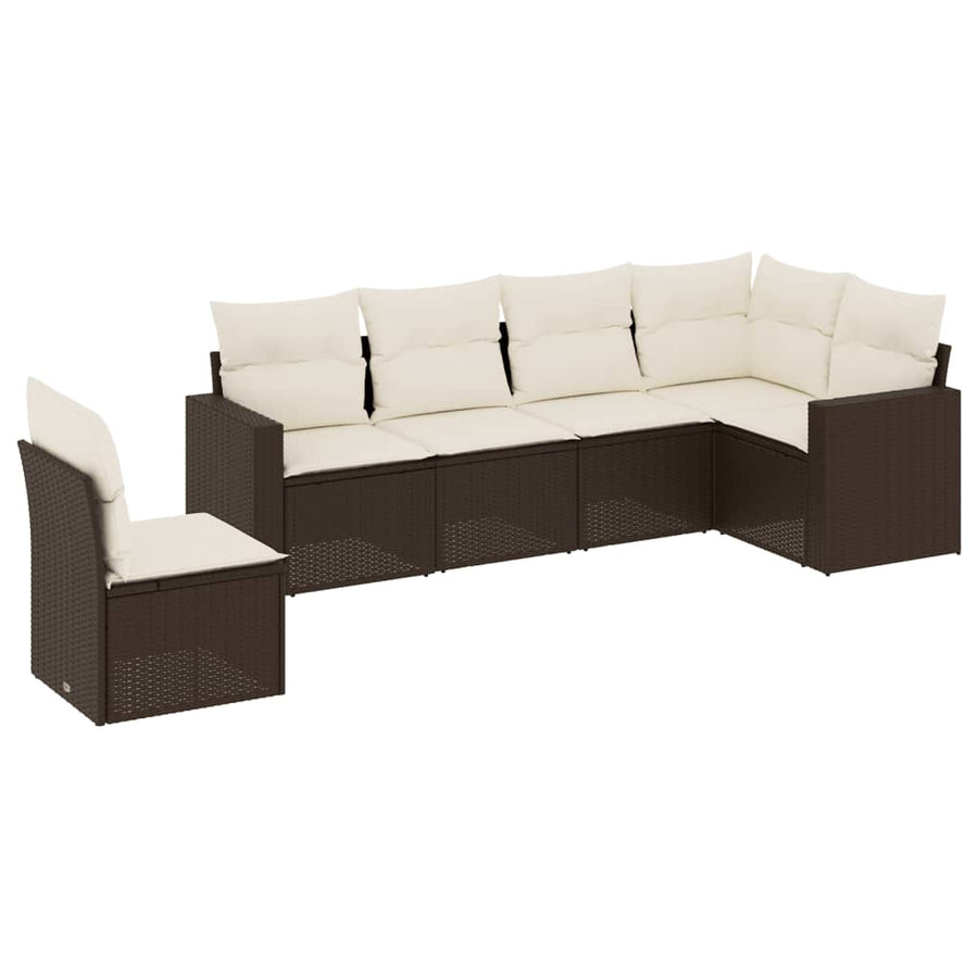 6-delige Loungeset met kussens poly rattan bruin Bruin en crème Zonder tafel