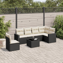 7-Delige Loungeset Met Kussens Poly Rattan Zwart en crème Met tafel
