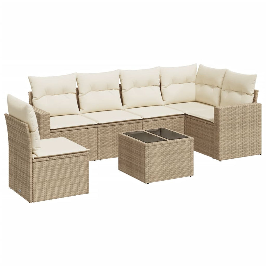 7-Delige Loungeset Met Kussens Poly Rattan Beige