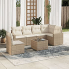 7-piece Loungeset with cushions poly rattan beige