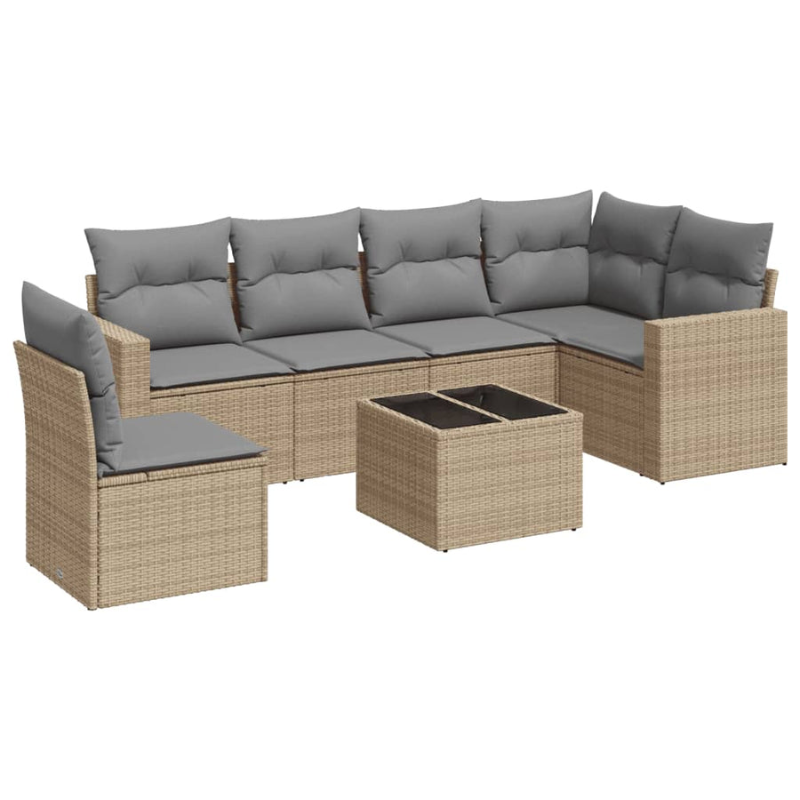 7-Delige Loungeset Met Kussens Poly Rattan Beige