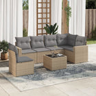 7-piece Loungeset with cushions poly rattan beige
