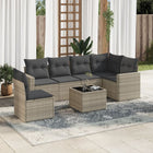 7-piece Lounge Set with cushions poly rattan light grey