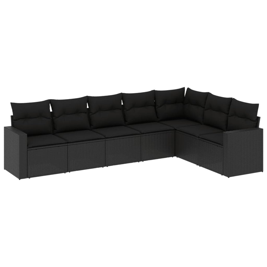 7-Delige Loungeset Met Kussens Poly Rattan Zwart