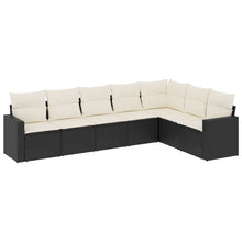 7-delige Loungeset met kussens poly rattan zwart 1 Zwart en crème