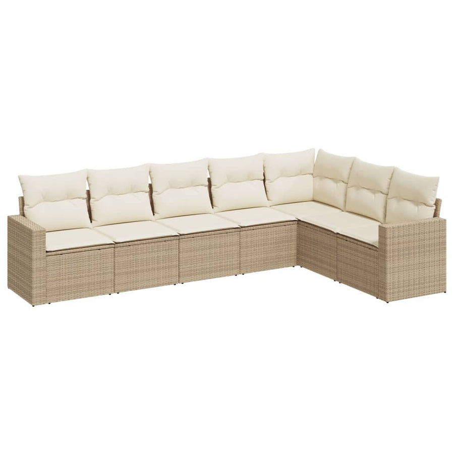 7-Delige Loungeset Met Kussens Poly Rattan Beige