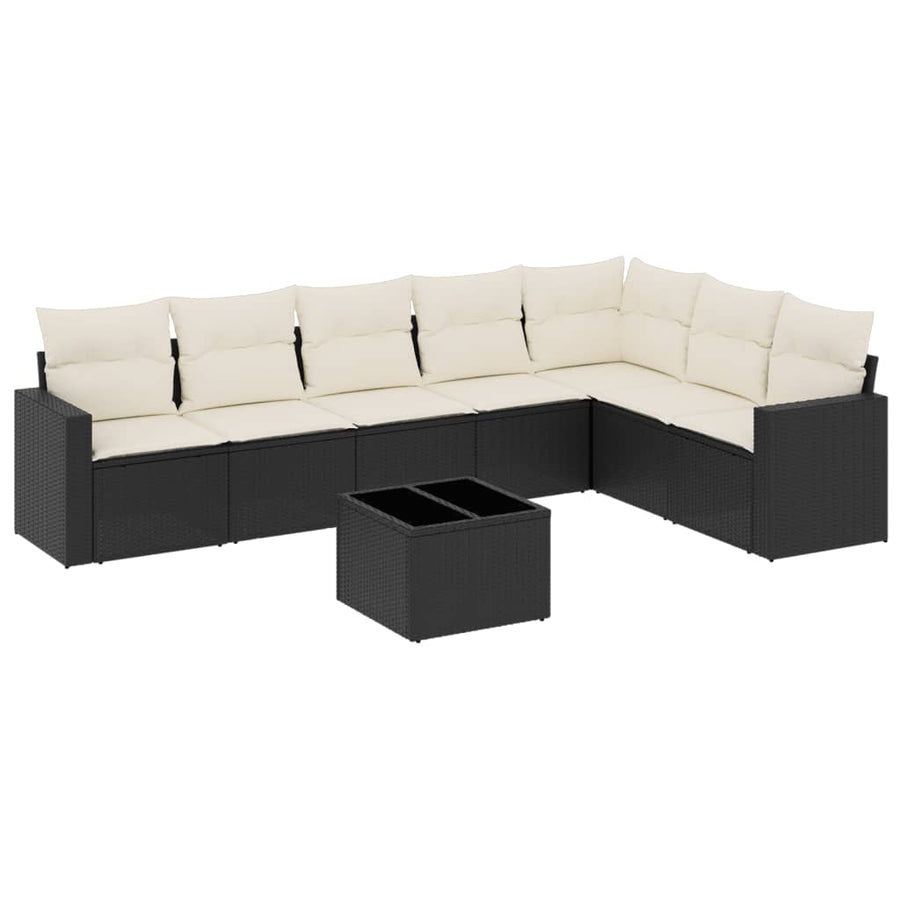 8-delige Loungeset met kussens poly rattan zwart Zwart en crème Met tafel