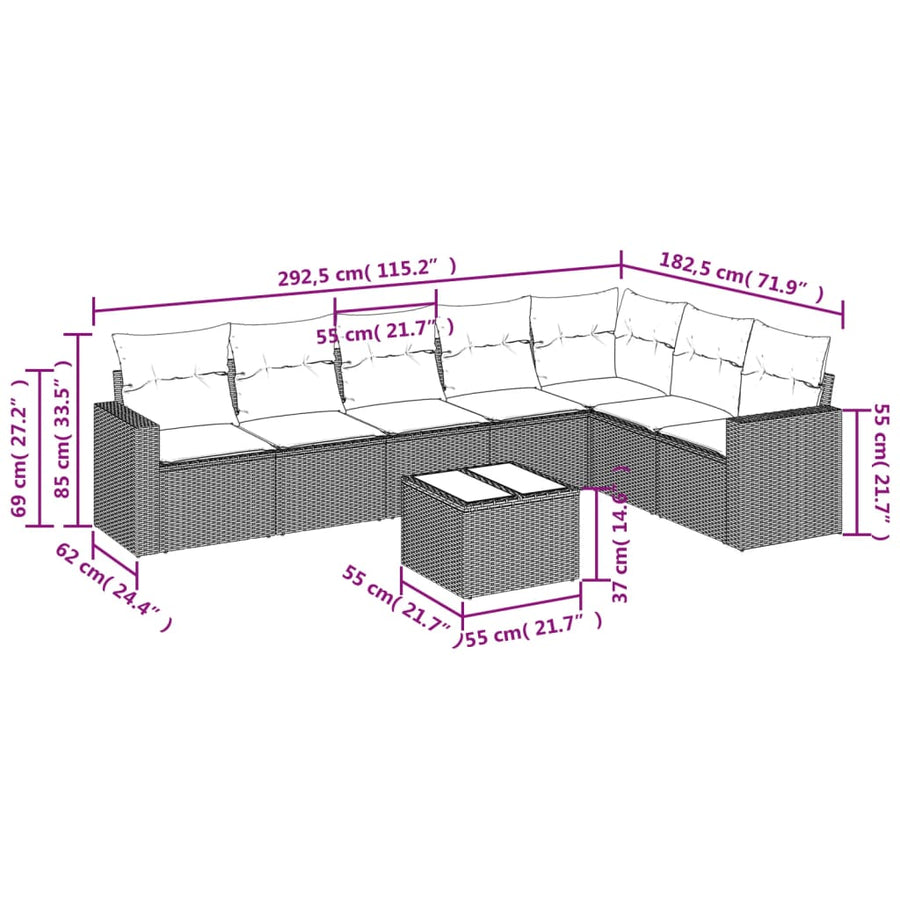 8-Delige Loungeset Met Kussens Poly Rattan Beige