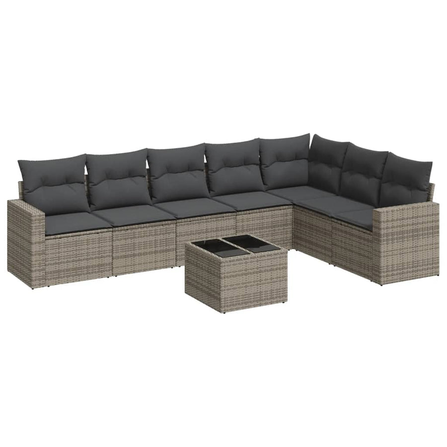8-Delige Loungeset Met Kussens Poly Rattan Grijs
