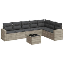 8-delige Loungeset met kussens poly rattan lichtgrijs