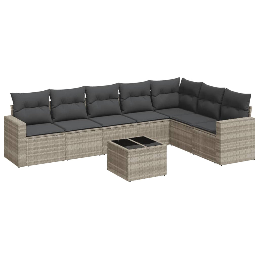 8-delige Loungeset met kussens poly rattan lichtgrijs