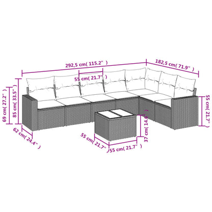 8-delige Loungeset met kussens poly rattan bruin