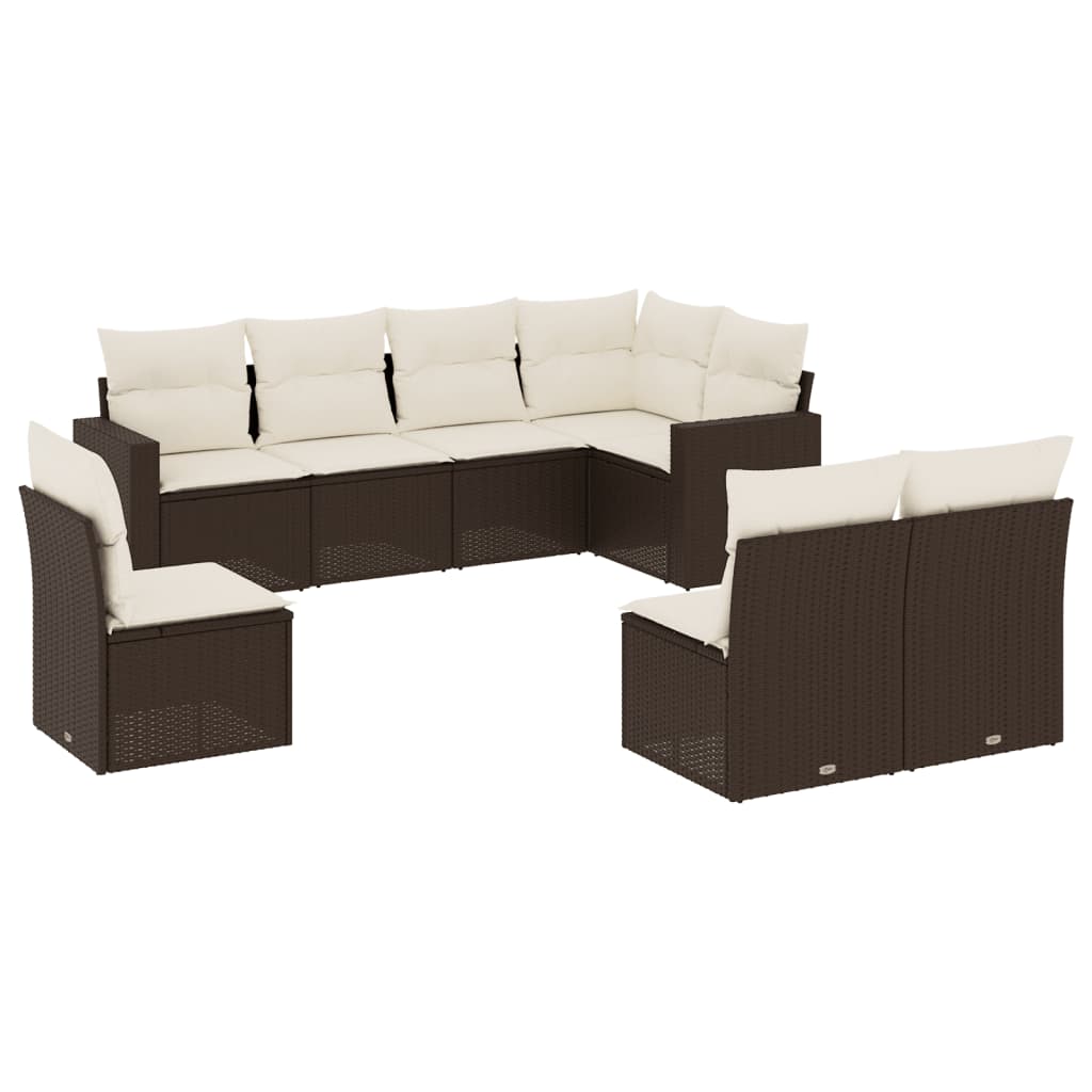 8-delige Loungeset met kussens poly rattan bruin 1 Bruin en crème