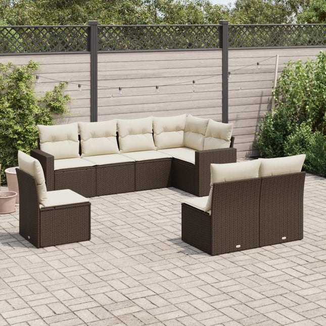 8-delige Loungeset met kussens poly rattan bruin 1 Bruin en crème