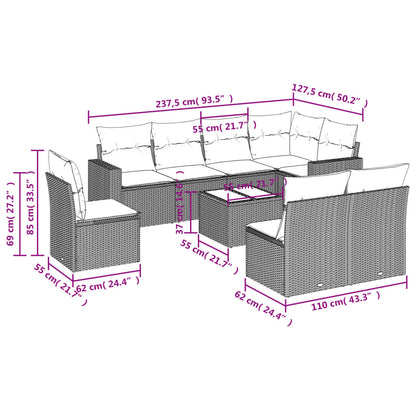 9-Delige Loungeset Met Kussens Poly Rattan Zwart