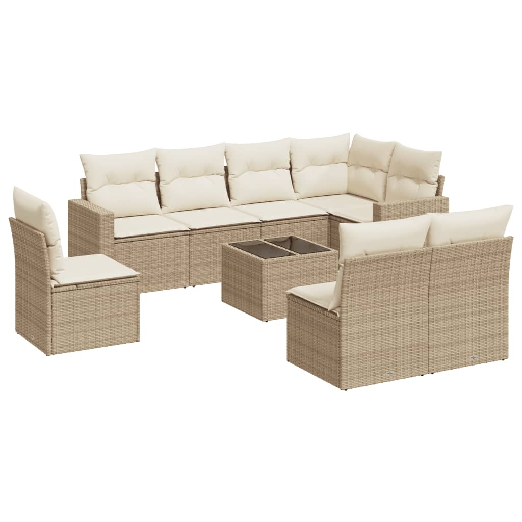 9-Delige Loungeset Met Kussens Poly Rattan Beige