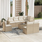 9-piece Lounge Set with Cushions Poly Rattan Beige