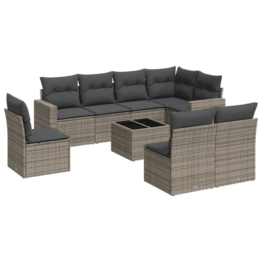 9-Delige Loungeset Met Kussens Poly Rattan Grijs