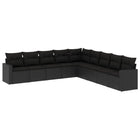 9-piece Lounge Set with cushions poly rattan black