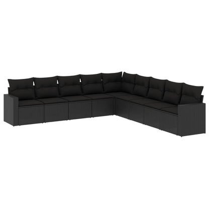 9-Delige Loungeset Met Kussens Poly Rattan Zwart