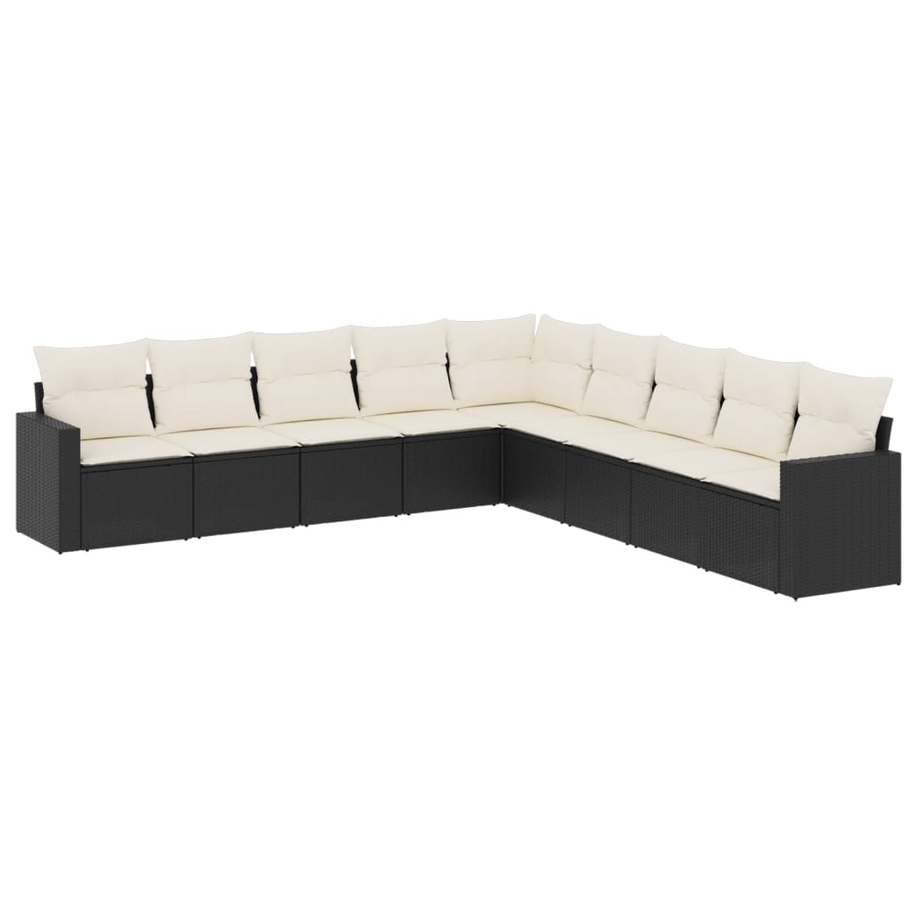 9-delige Loungeset met kussens poly rattan zwart Zwart en crème Zonder tafel