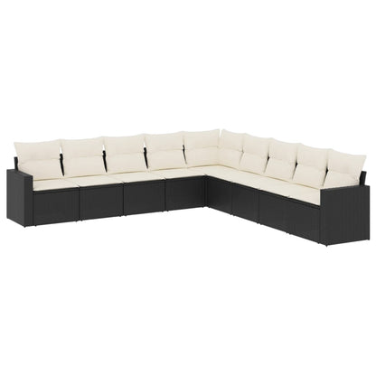 9-delige Loungeset met kussens poly rattan zwart Zwart en crème Zonder tafel