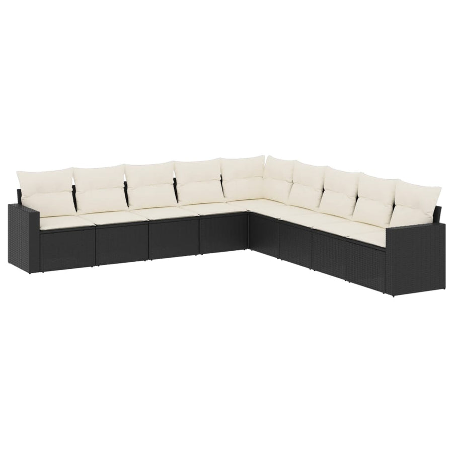 9-delige Loungeset met kussens poly rattan zwart Zwart en crème Zonder tafel