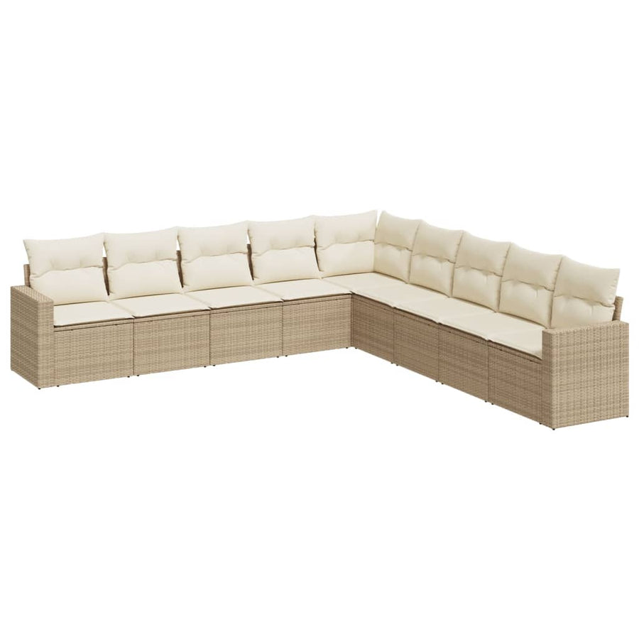 9-Delige Loungeset Met Kussens Poly Rattan Beige