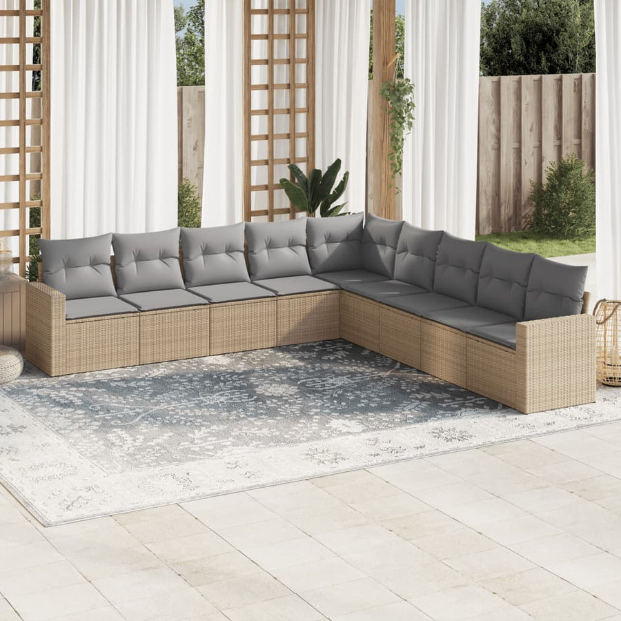 9-Delige Loungeset Met Kussens Poly Rattan Beige