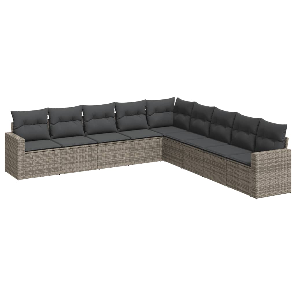 9-Delige Loungeset Met Kussens Poly Rattan Grijs