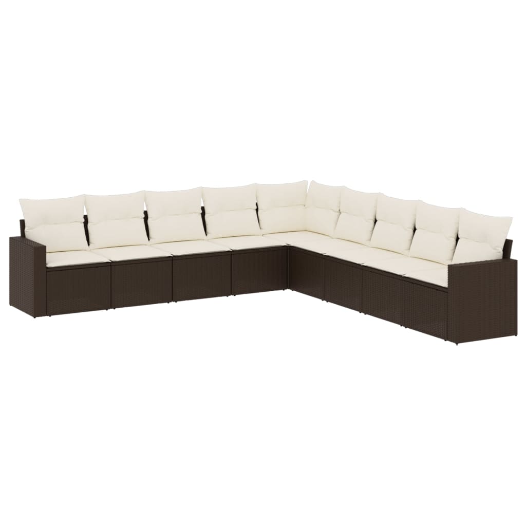 9-delige Loungeset met kussens poly rattan bruin 1 Bruin en crème