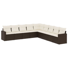 9-delige Loungeset met kussens poly rattan bruin 1 Bruin en crème