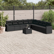 Loungeset poly rattan 10-delig zwart