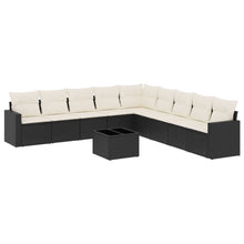 10-delige Loungeset met kussens poly rattan zwart Zwart en crème