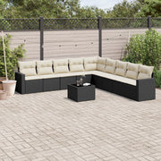 Loungeset poly rattan 10-delig zwart