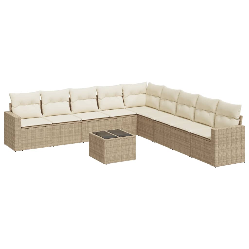 10-Delige Loungeset Met Kussens Poly Rattan Beige