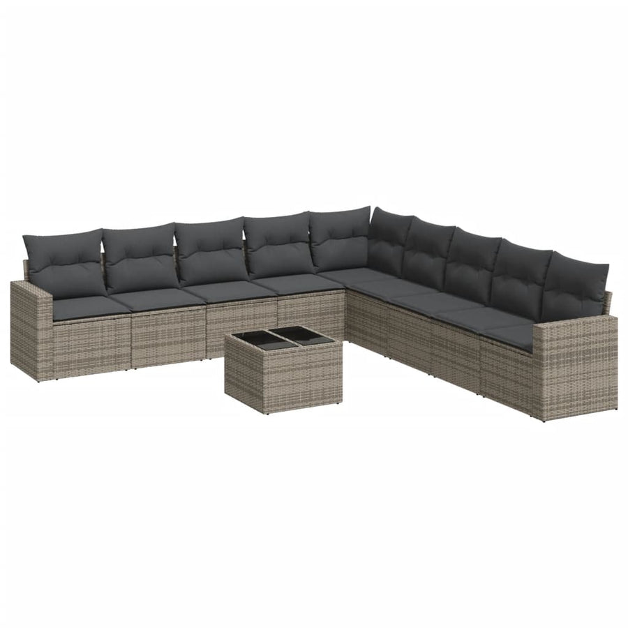 10-Delige Loungeset Met Kussens Poly Rattan Grijs