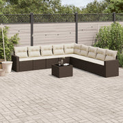 Loungeset poly rattan bruin 10-delig