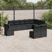 Loungeset 10-delig poly rattan zwart
