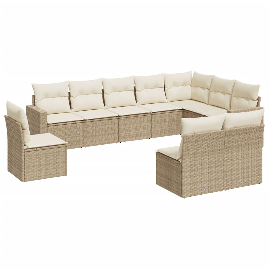 10-Delige Loungeset Met Kussens Poly Rattan Beige